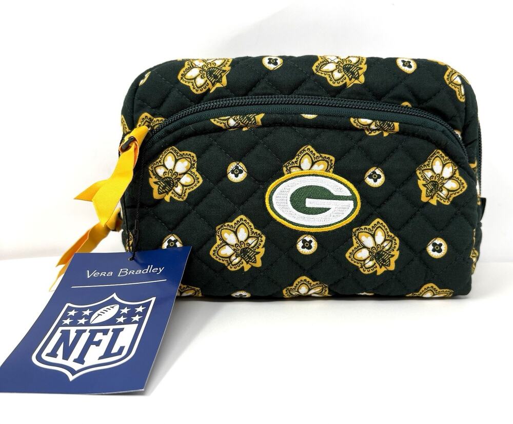 Vera Bradley NFL Green Bay Packers Makeup Medium Cosmetic Bag Pouch Quilted NWT